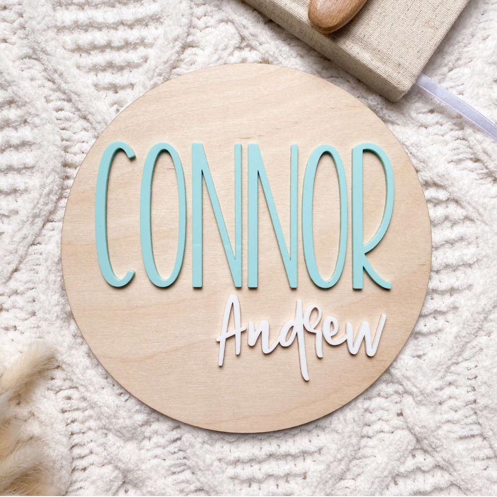 Nursery - Gepersonaliseerde geboorteaankondigingsplaat - Hout en acryl