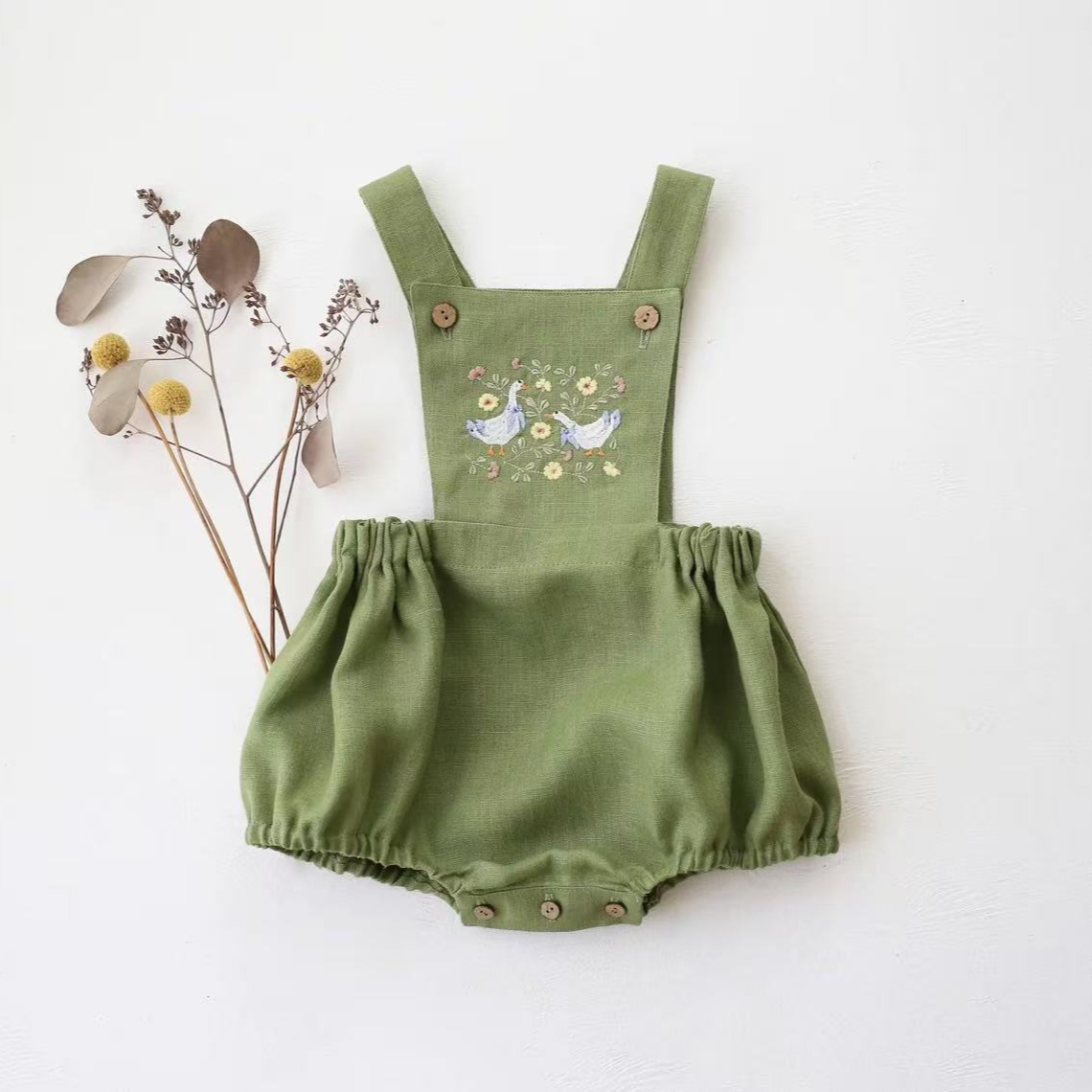 Baby Summer Linen Sleeveless Jumpsuit - Landelijke stijl 2026 zomer nieuwe baby