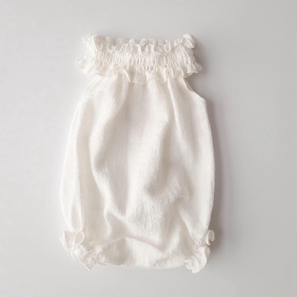 Infant Photography Props Outfit - Pasgeboren fotografie rekwisieten Wit linnen ruche