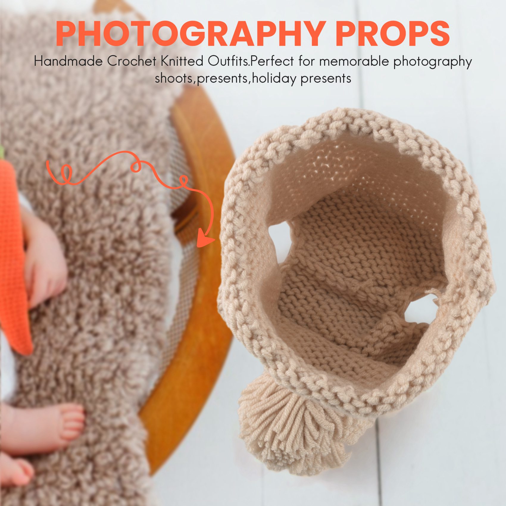 Infant Photography Props Outfit - ABJA-fotografie rekwisieten voor pasgeboren baby's Gebreide