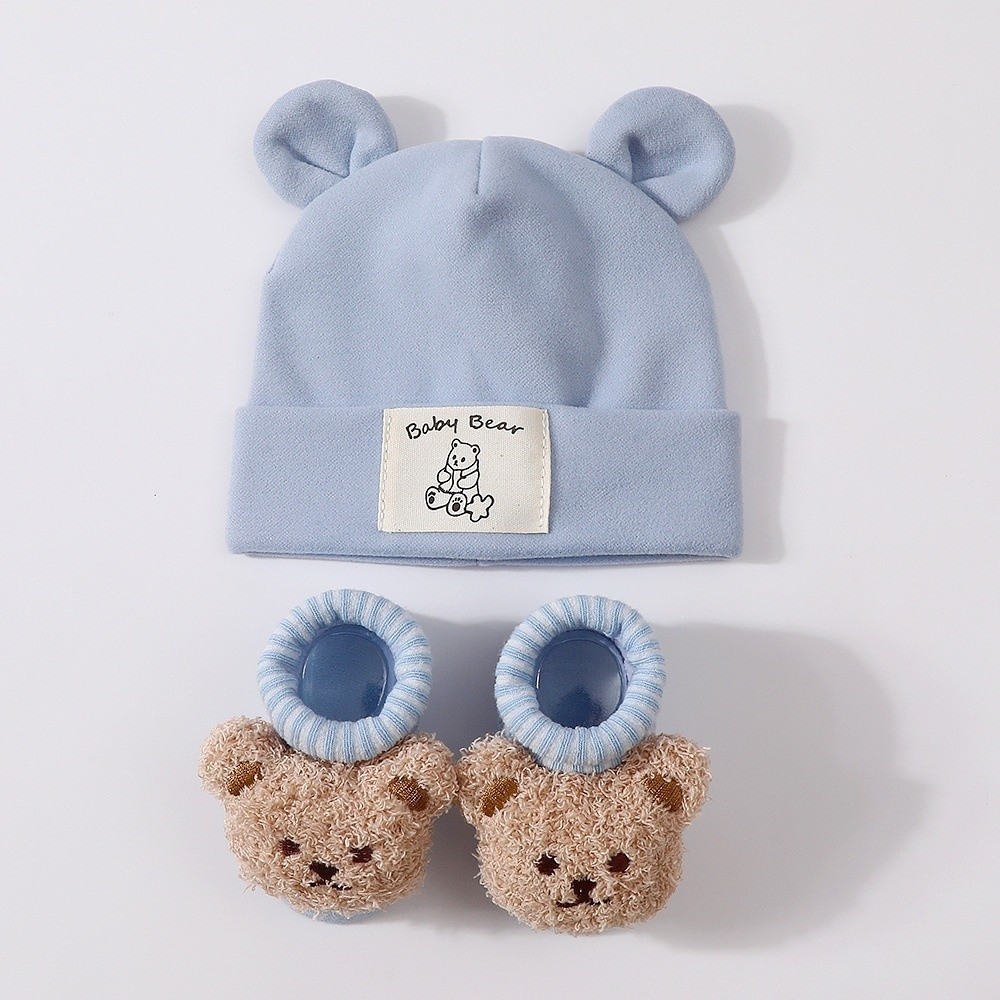 Infant Beanie Hat With Ears - 2-delige set schattige katoenen baby muts
