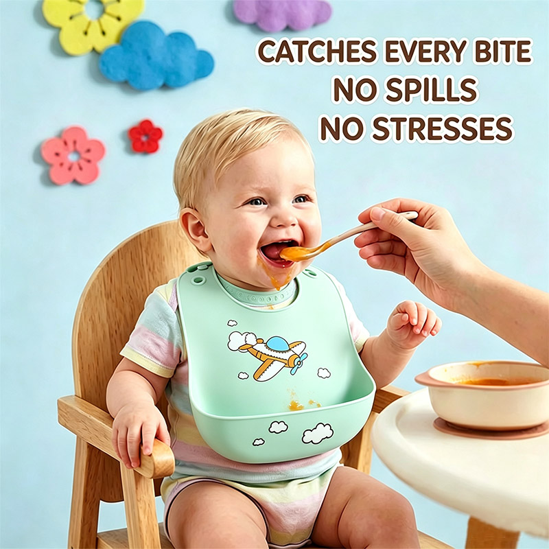 Waterproof Baby Bibs Silicone - Siliconen babyvoedingsslab Waterdichte voedselopvangslab met verstelbare