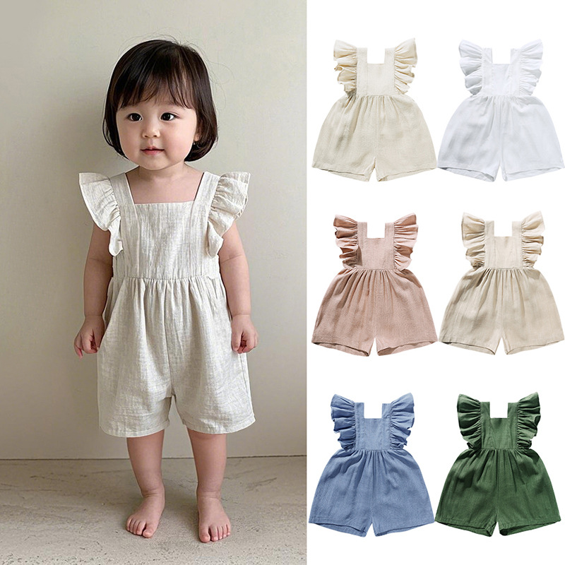 Baby Summer Linen Sleeveless Jumpsuit - Zomer Babykleding Unisex Meisjes Rompers Linnen