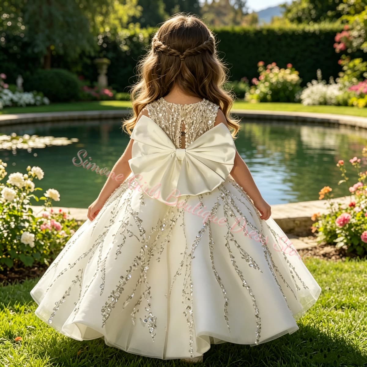 Toddler Girl Tulle Party Dress - Bloemenmeisjesjurk Luxe Parelversierde Bruiloftsfeestjurk Kinderen Verjaardagsoptocht