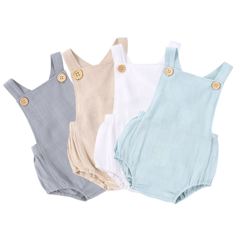 Baby Summer Linen Sleeveless Jumpsuit - 2023 zomer pasgeboren baby jongens meisjes