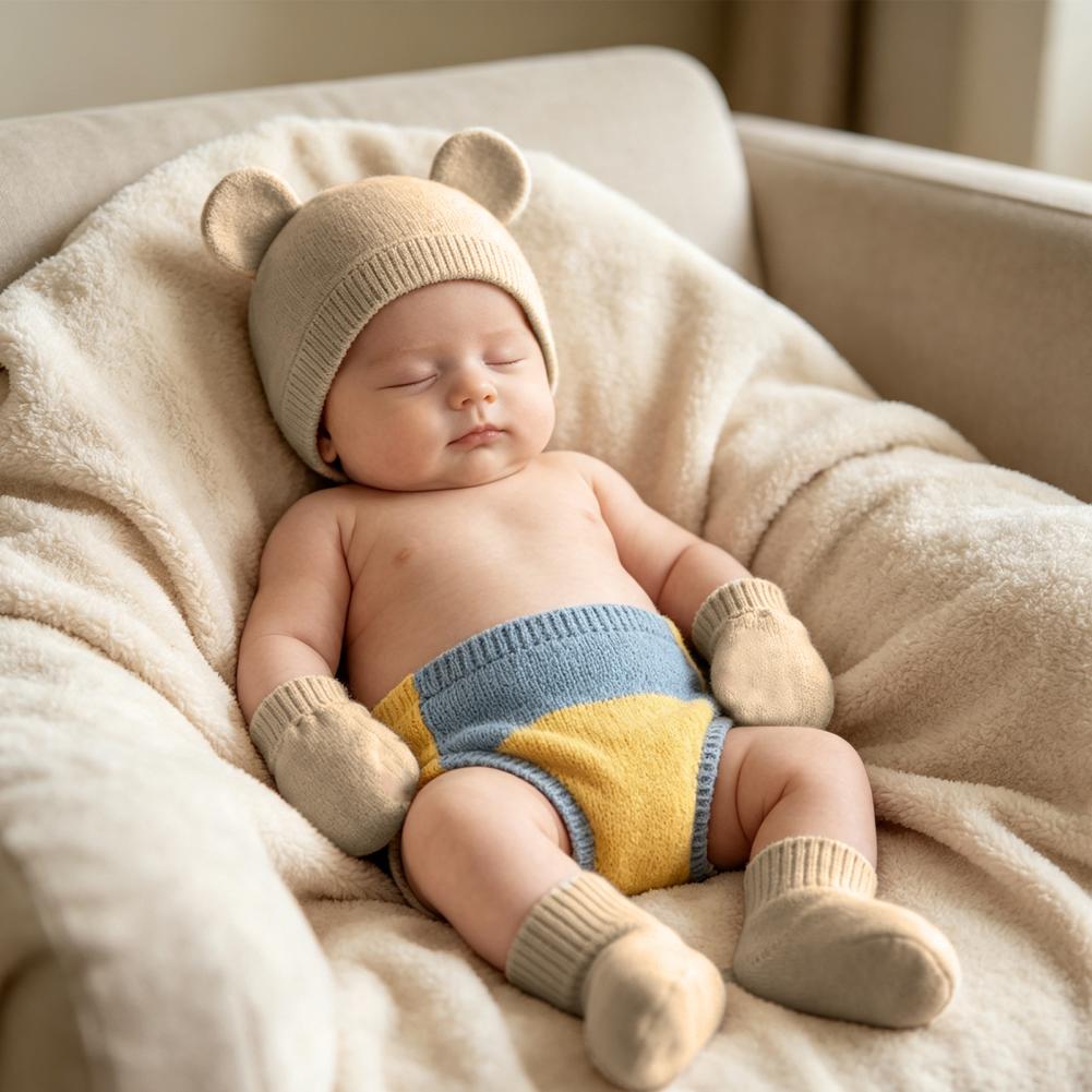 Infant Beanie Hat With Ears - Voetbeschermers voor pasgeborenen, baby muts en