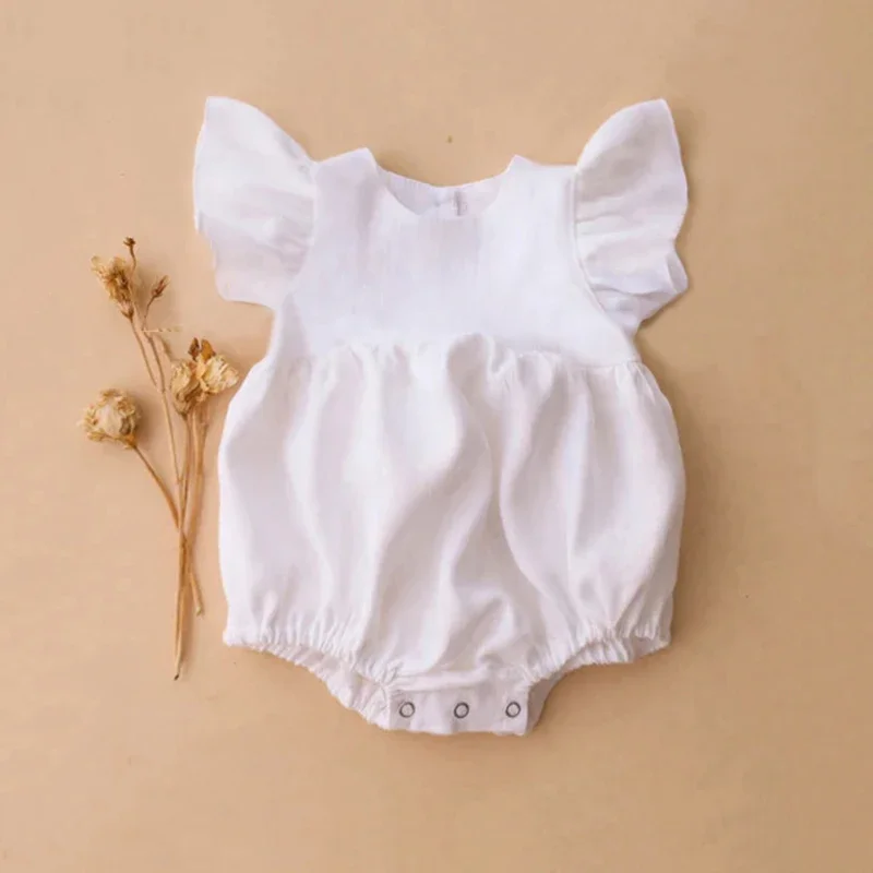 Baby Summer Linen Sleeveless Jumpsuit - 0-24M Linnen Katoen Pasgeboren Meisje Kleding