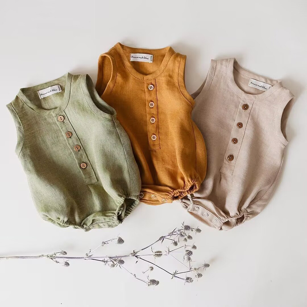 Baby Summer Linen Sleeveless Jumpsuit - Pasgeboren Baby Jongens Linnen Katoenen Romper