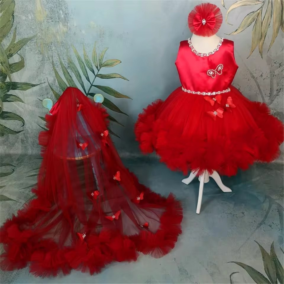 Aangepaste rode bloemenmeisjes - Toddler Girl Tulle Party Dress recensie en prijs