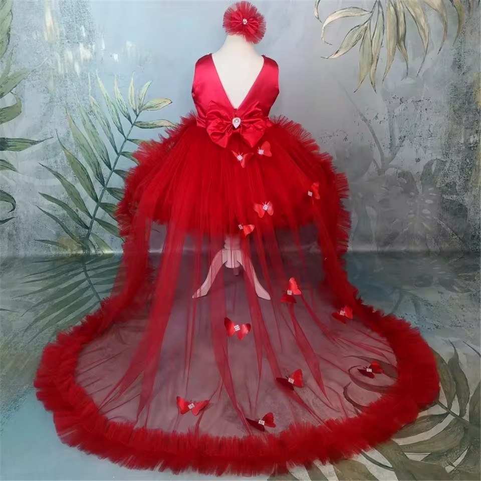 Aangepaste rode bloemenmeisjes - Toddler Girl Tulle Party Dress recensie en prijs