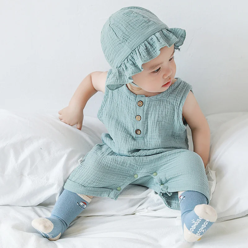 2 stks/set baby zomerkleding e - Baby Summer Linen Sleeveless Jumpsuit recensie en prijs